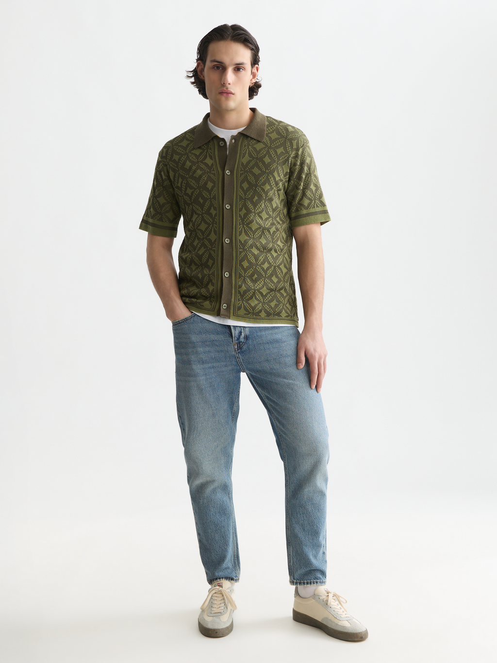 Jacquard knitted short-sleeved shirt