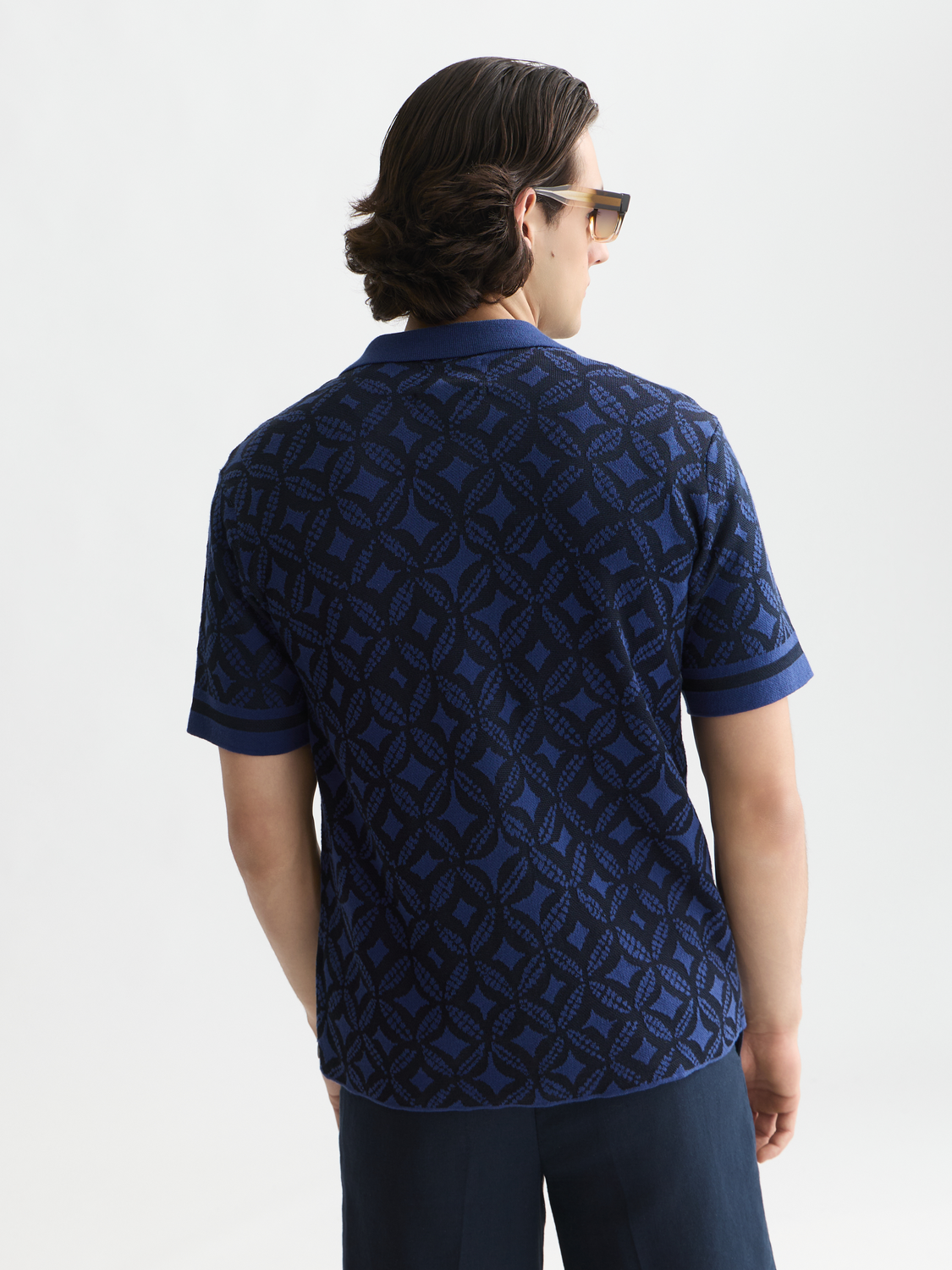 Jacquard knitted short-sleeved shirt