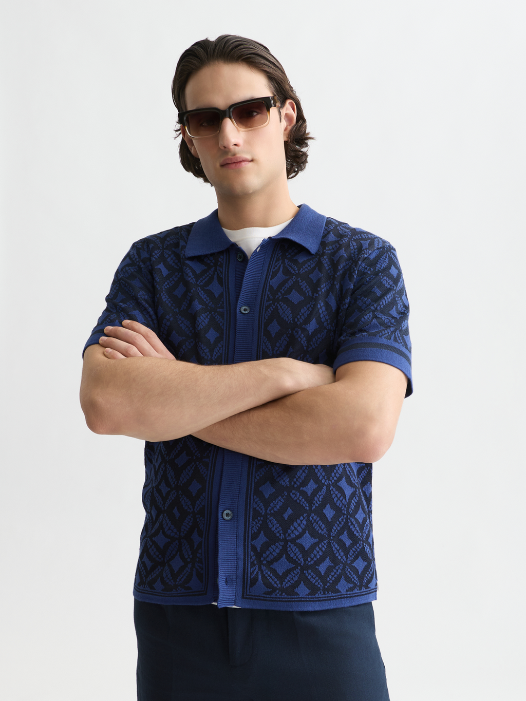 Jacquard knitted short-sleeved shirt