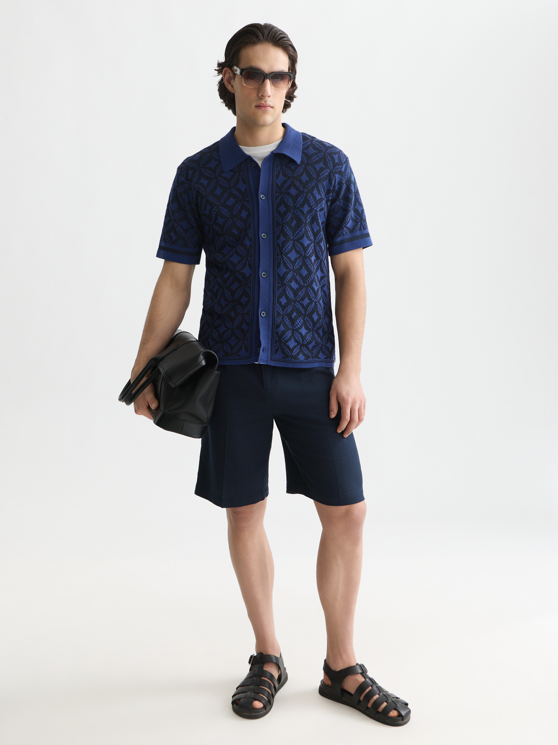 Jacquard knitted short-sleeved shirt