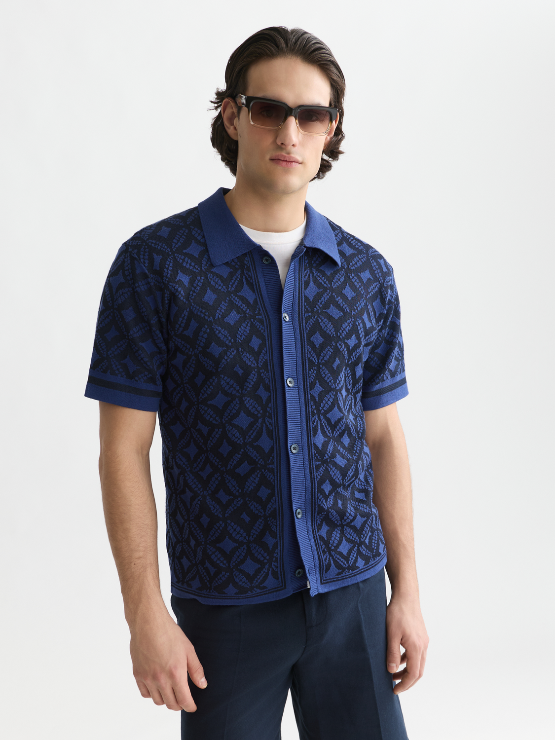 Jacquard knitted short-sleeved shirt