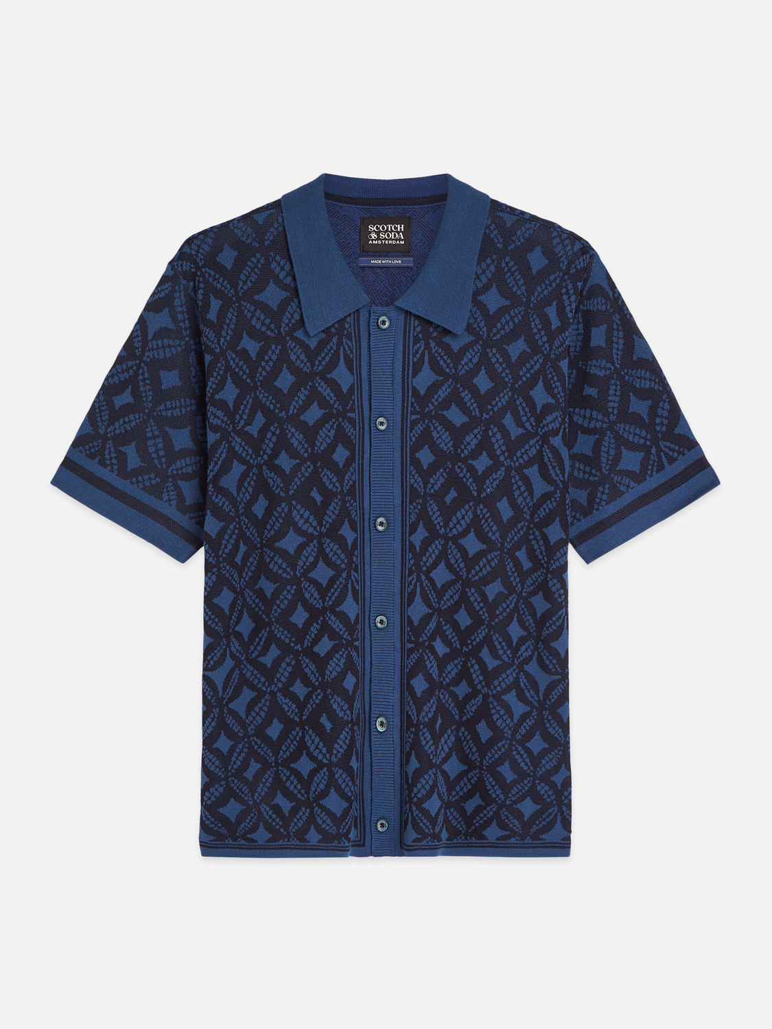 Jacquard knitted short-sleeved shirt