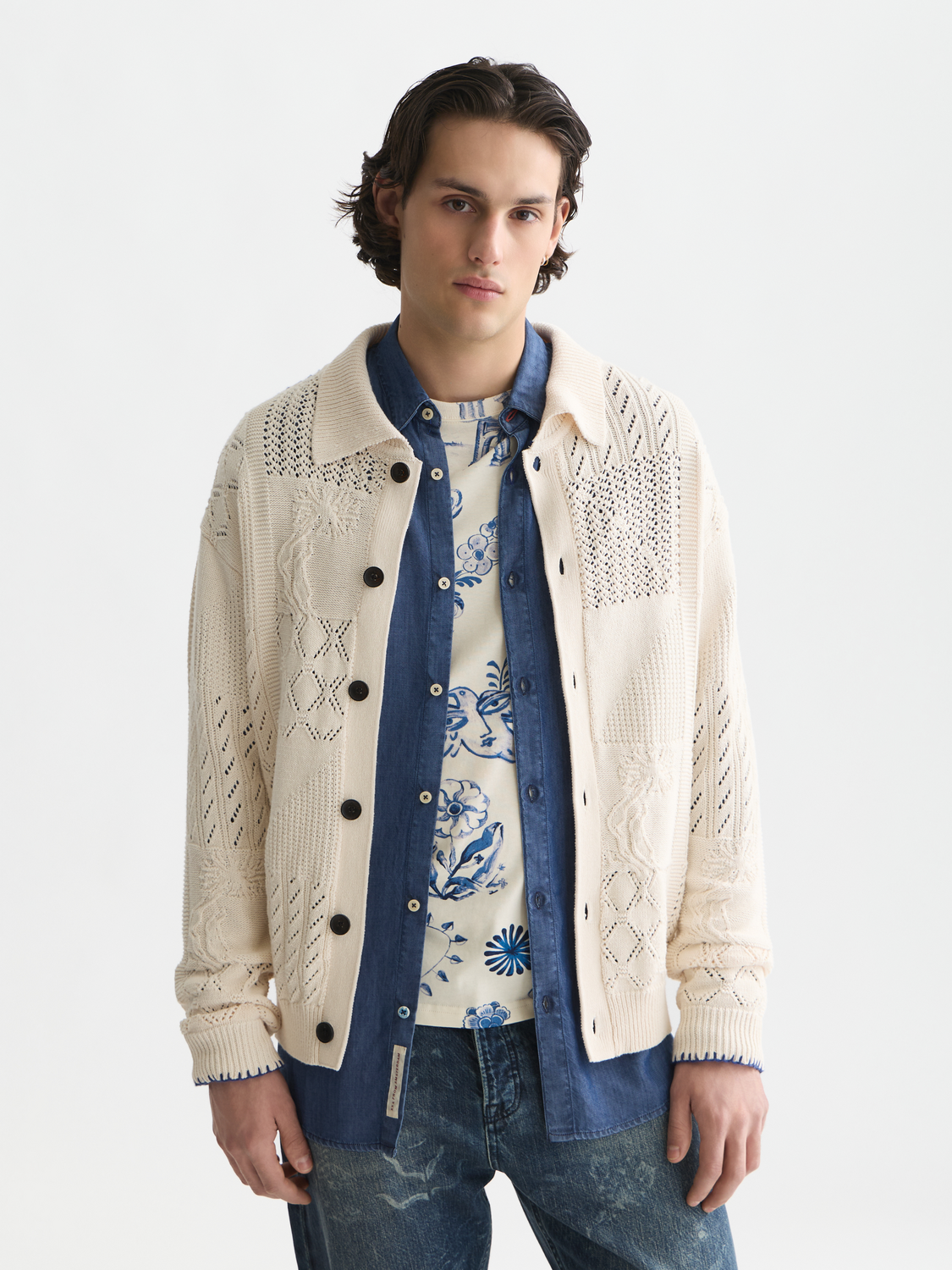 Multi stitch knitted cardigan