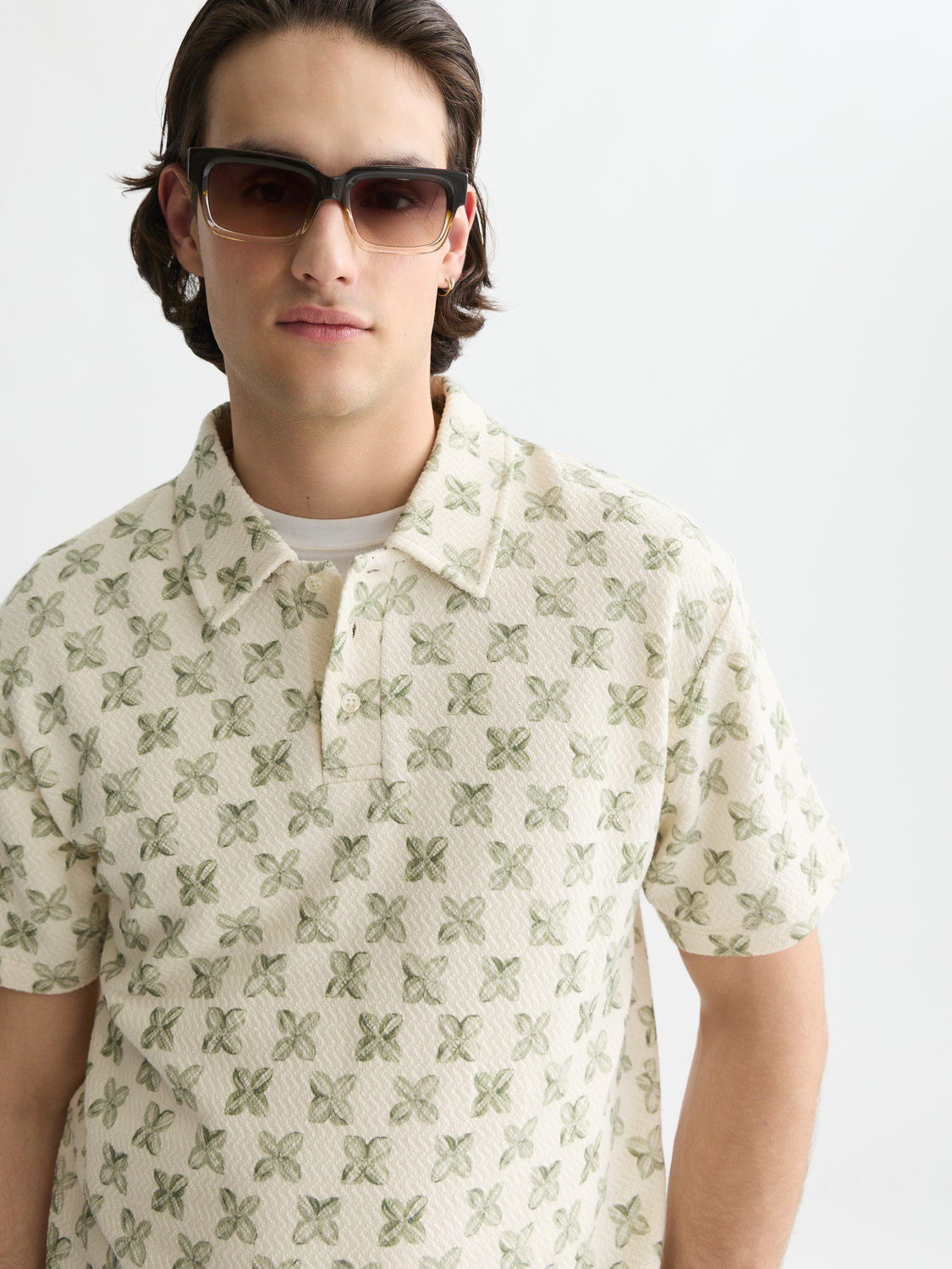 Printed structured relaxed polo