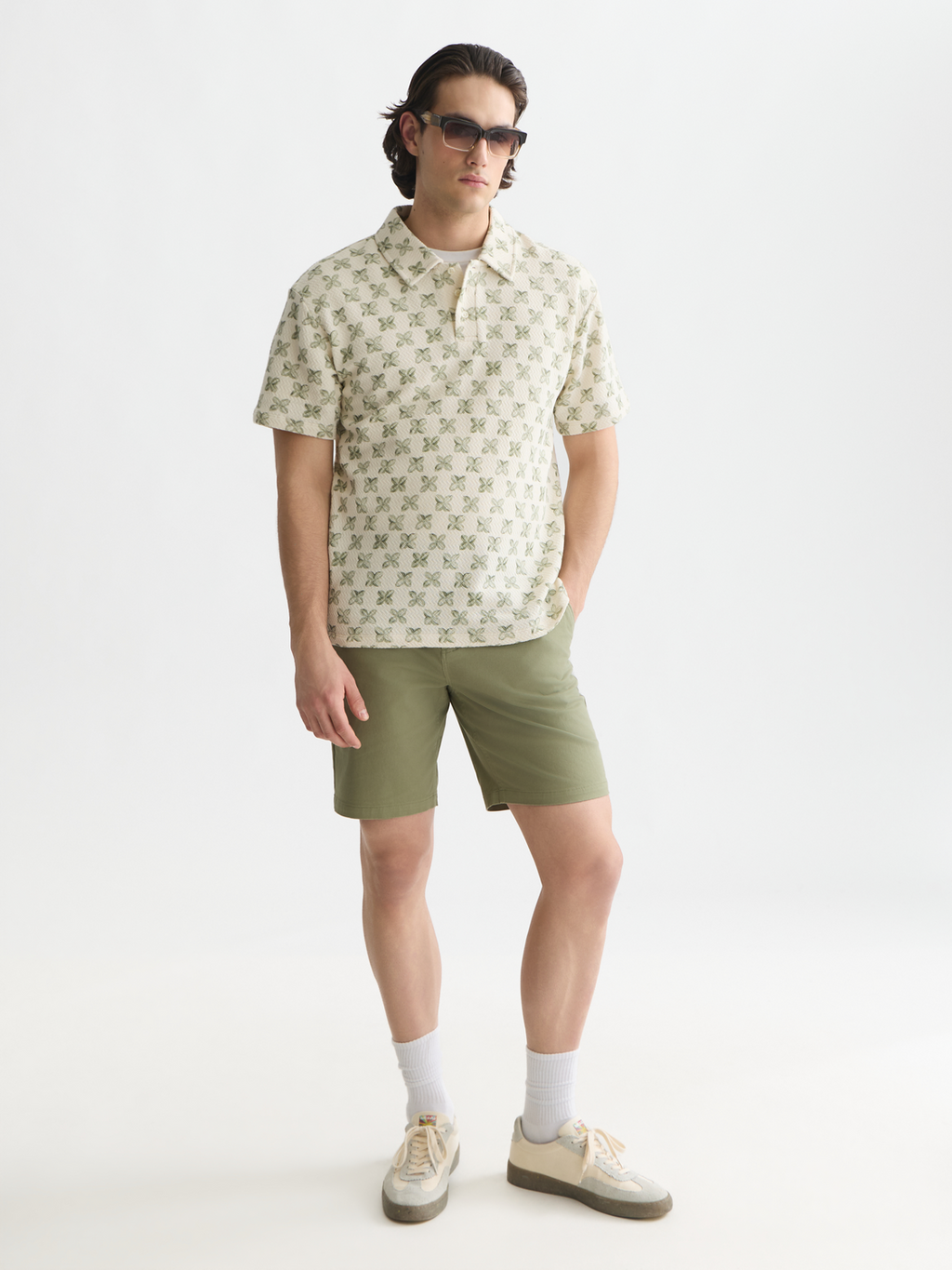 Printed structured relaxed polo