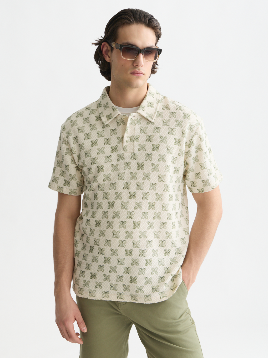 Printed structured relaxed polo