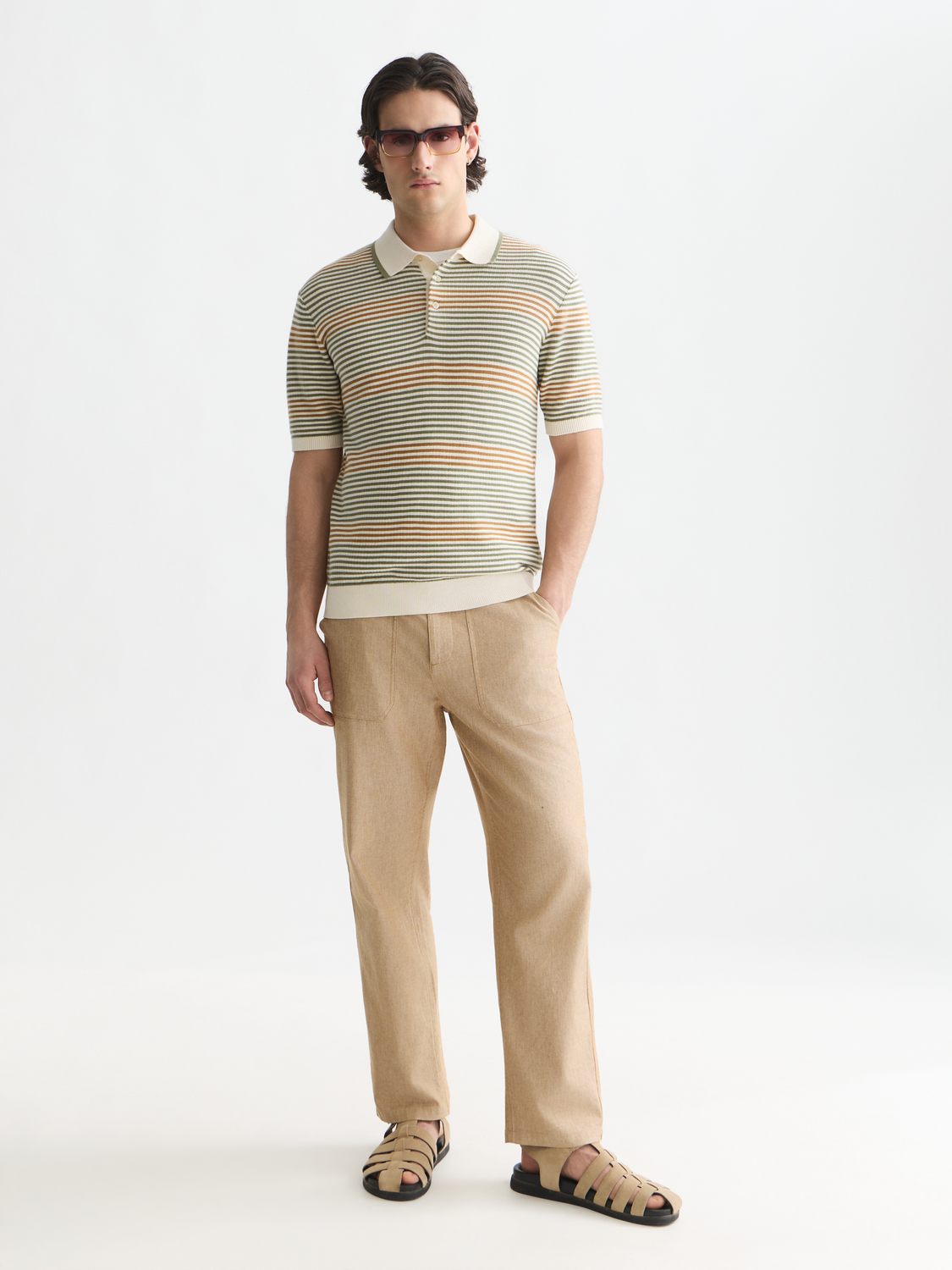 Striped structured knitted polo