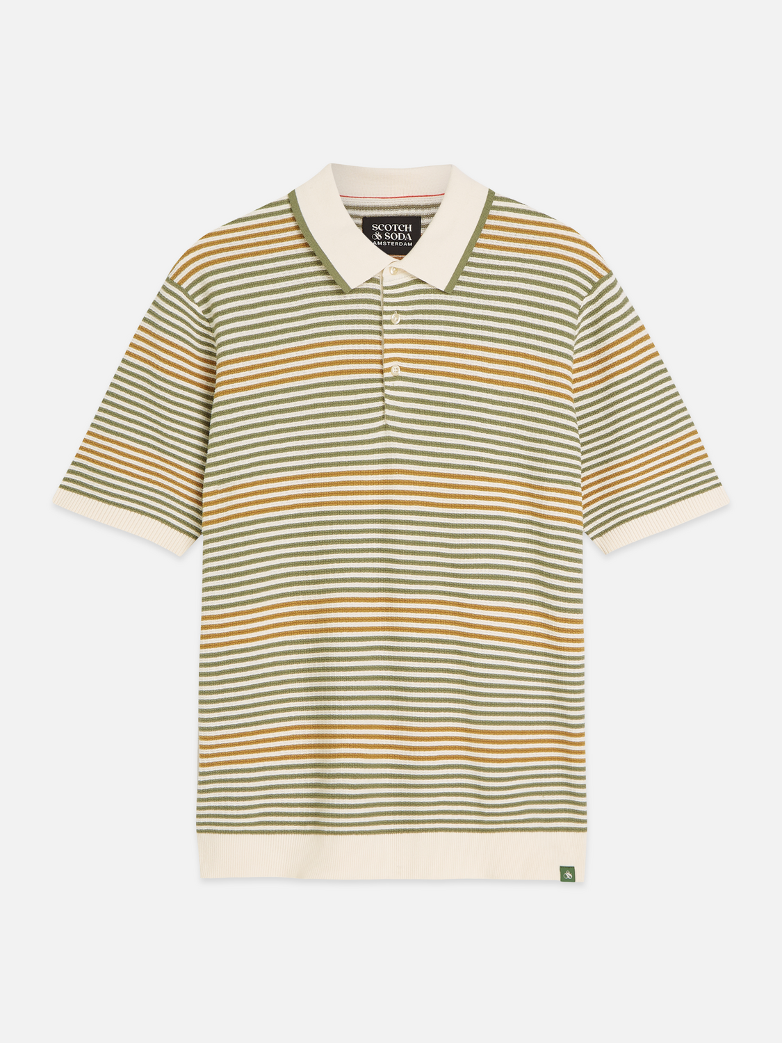 Striped structured knitted polo