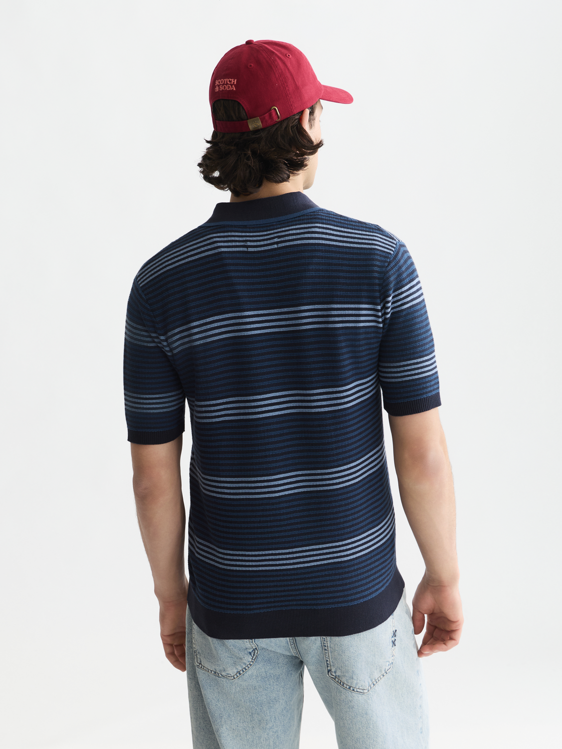 Striped structured knitted polo