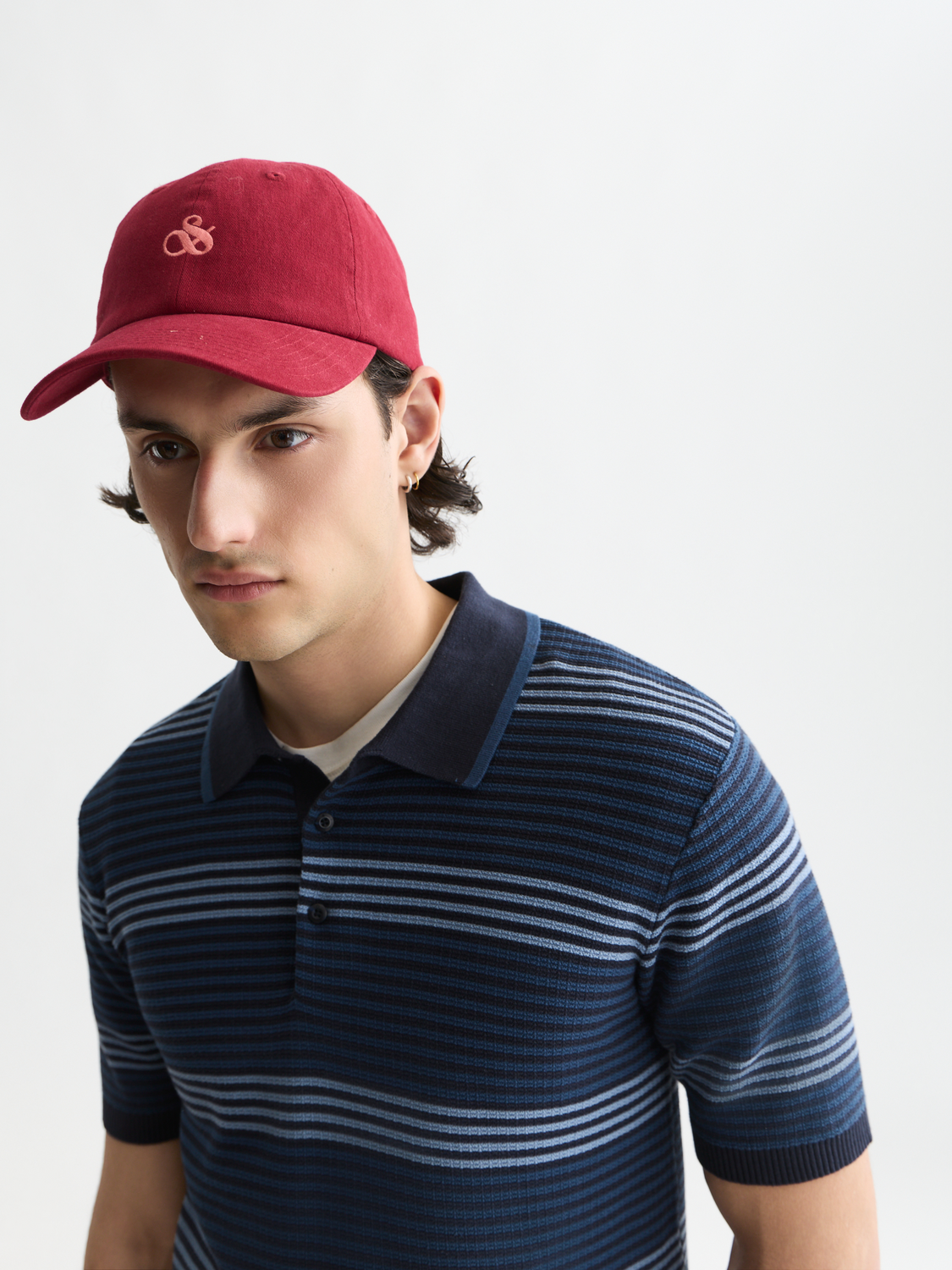 Striped structured knitted polo