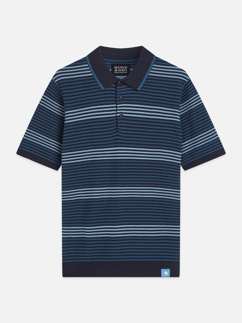 Striped structured knitted polo