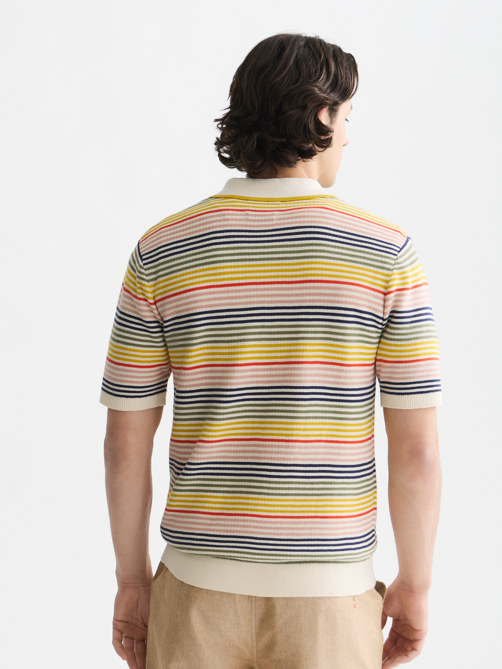 Striped structured knitted polo