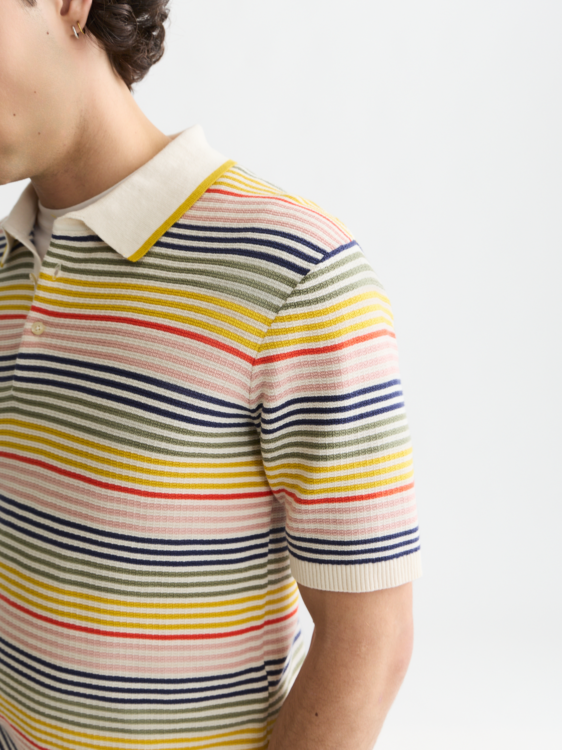 Striped structured knitted polo