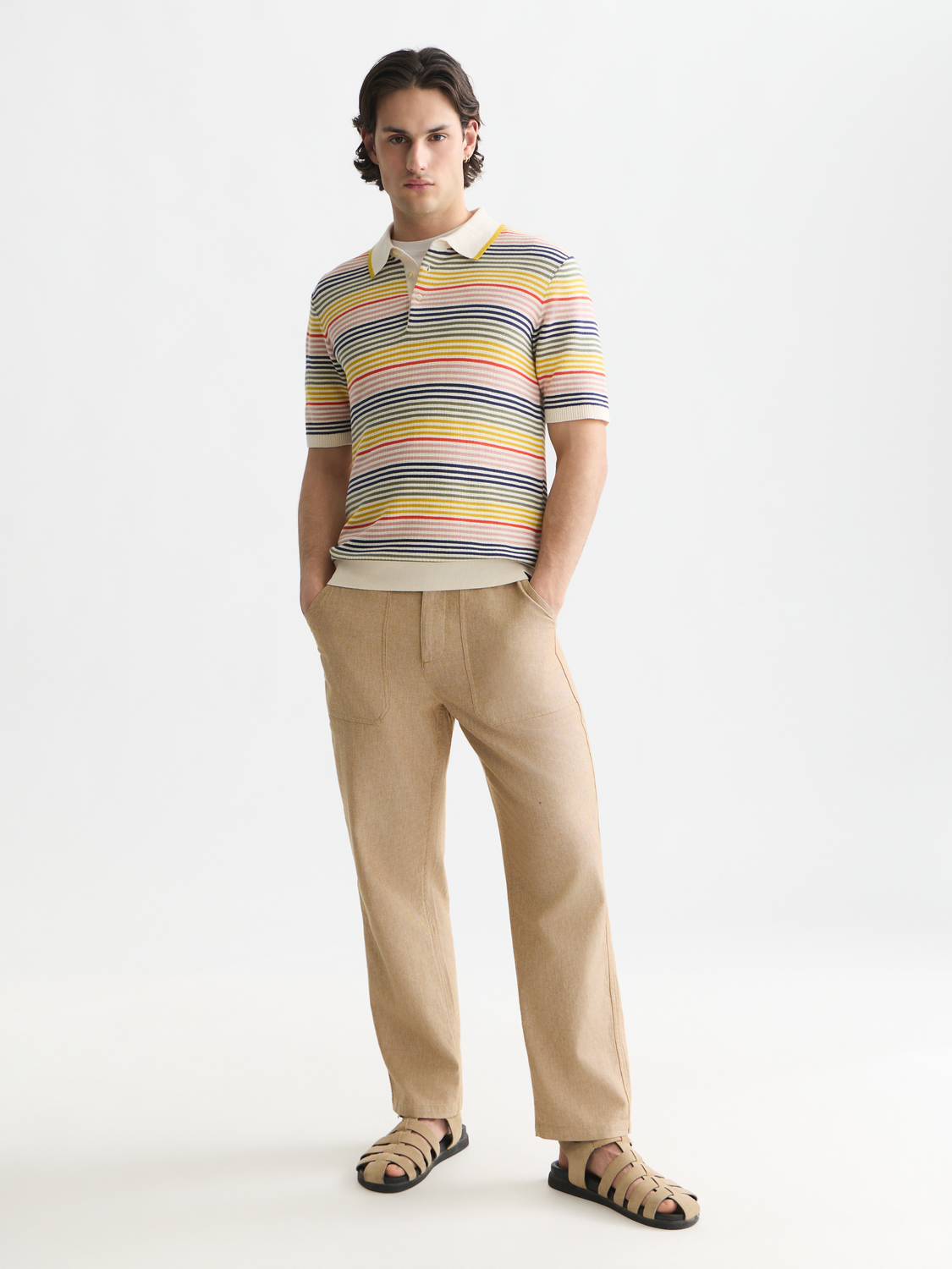 Striped structured knitted polo