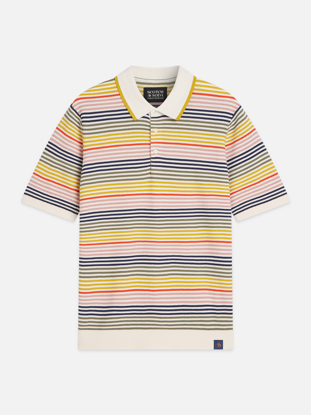 Striped structured knitted polo