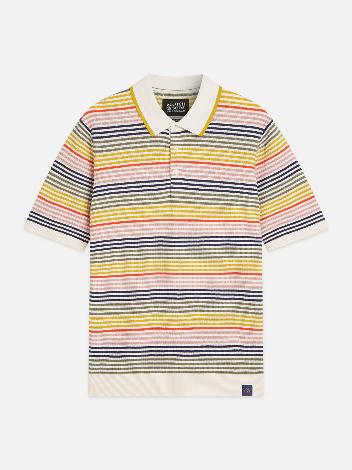 Striped structured knitted polo