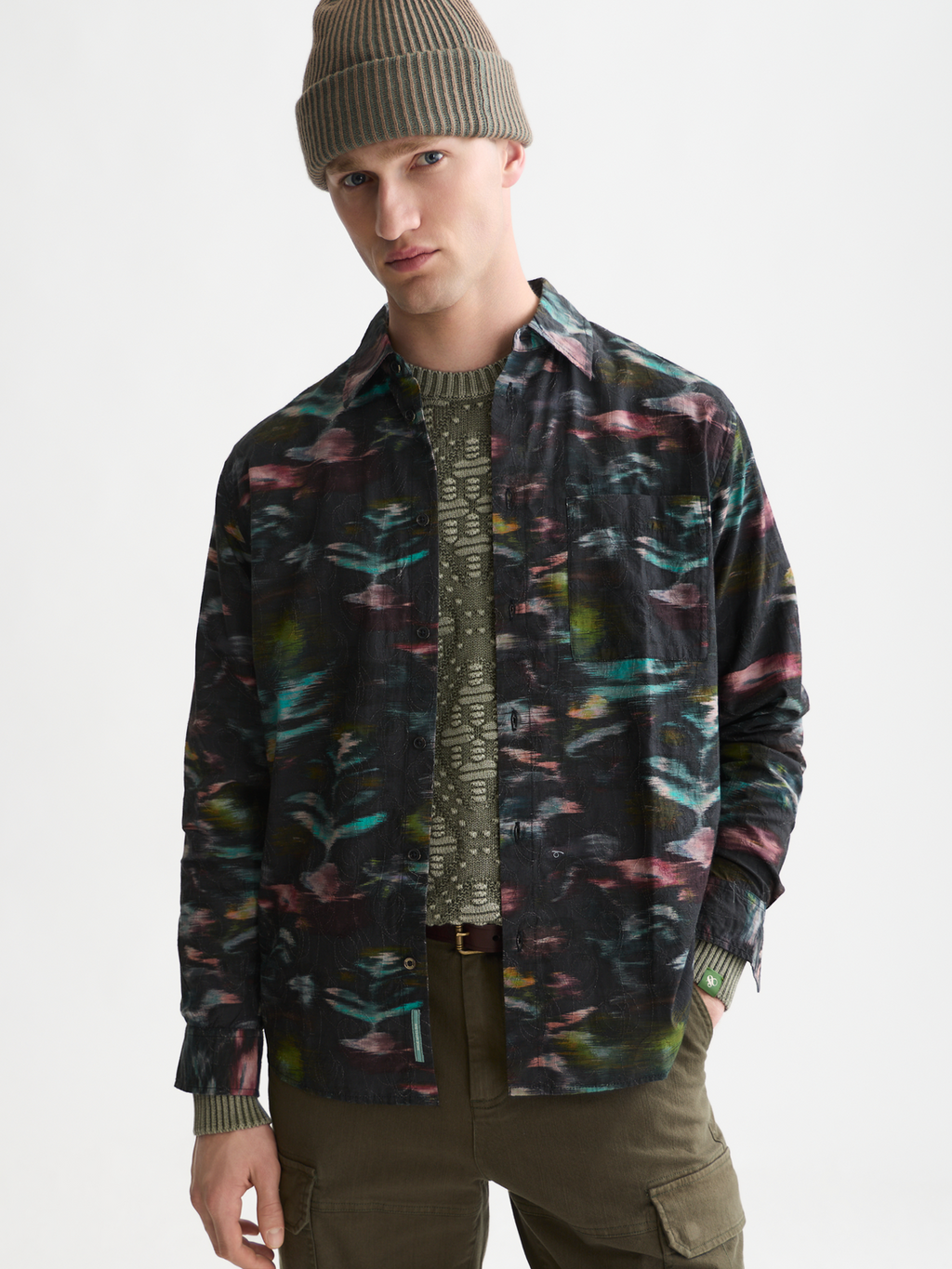 Embroidered Printed Cotton Relaxed Shirt