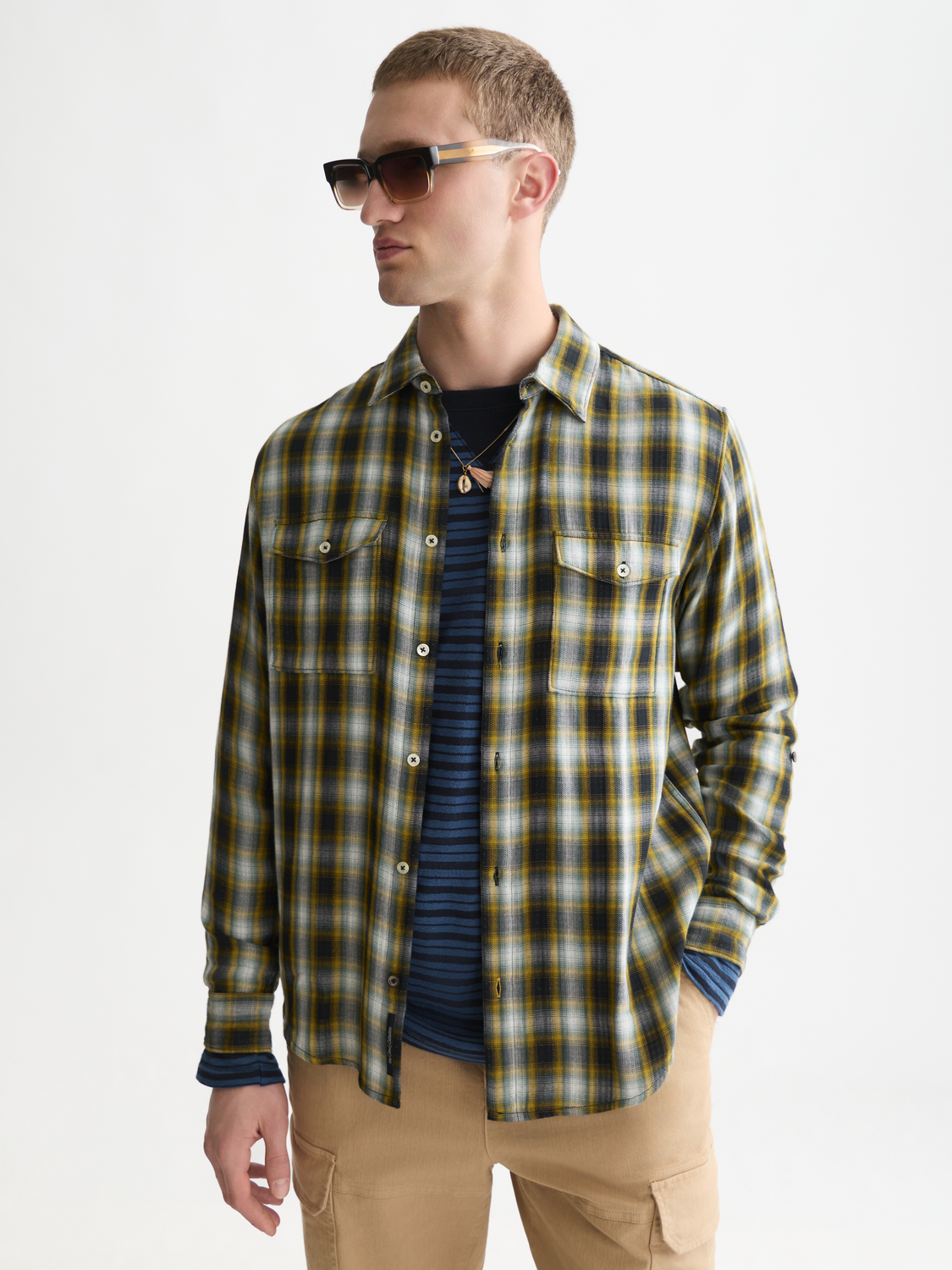 Double-Faced Cotton Check Relaxed Shirt