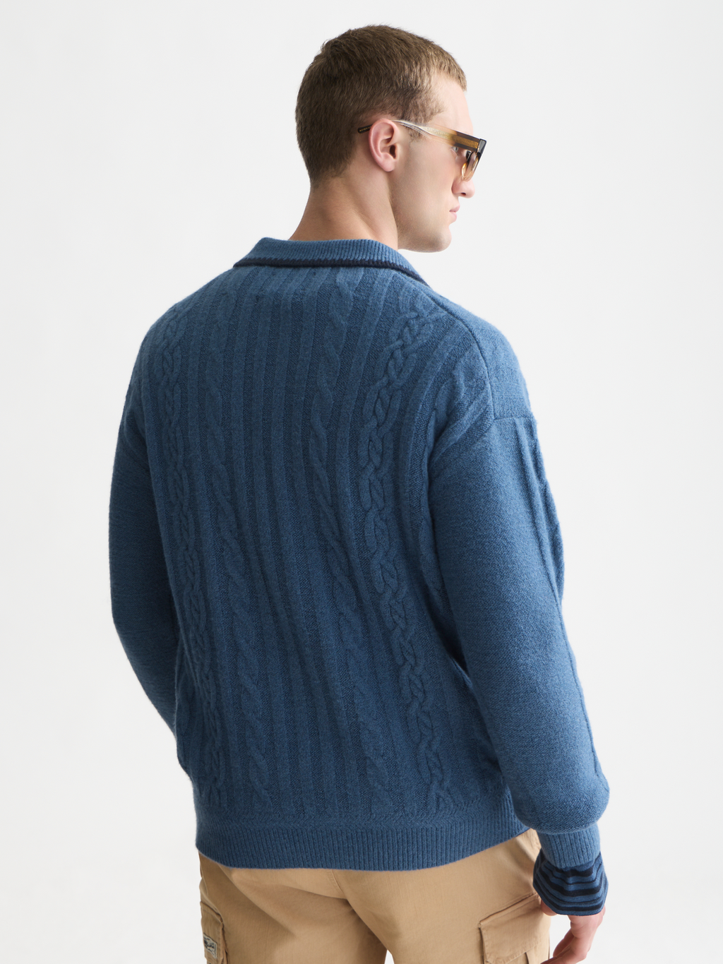 Soft Cable-Knit Wool-Blend Polo Pullover