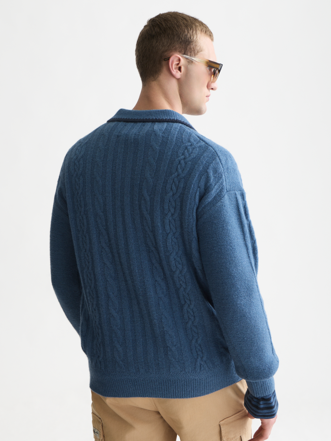 Soft Cable-Knit Wool-Blend Polo Pullover