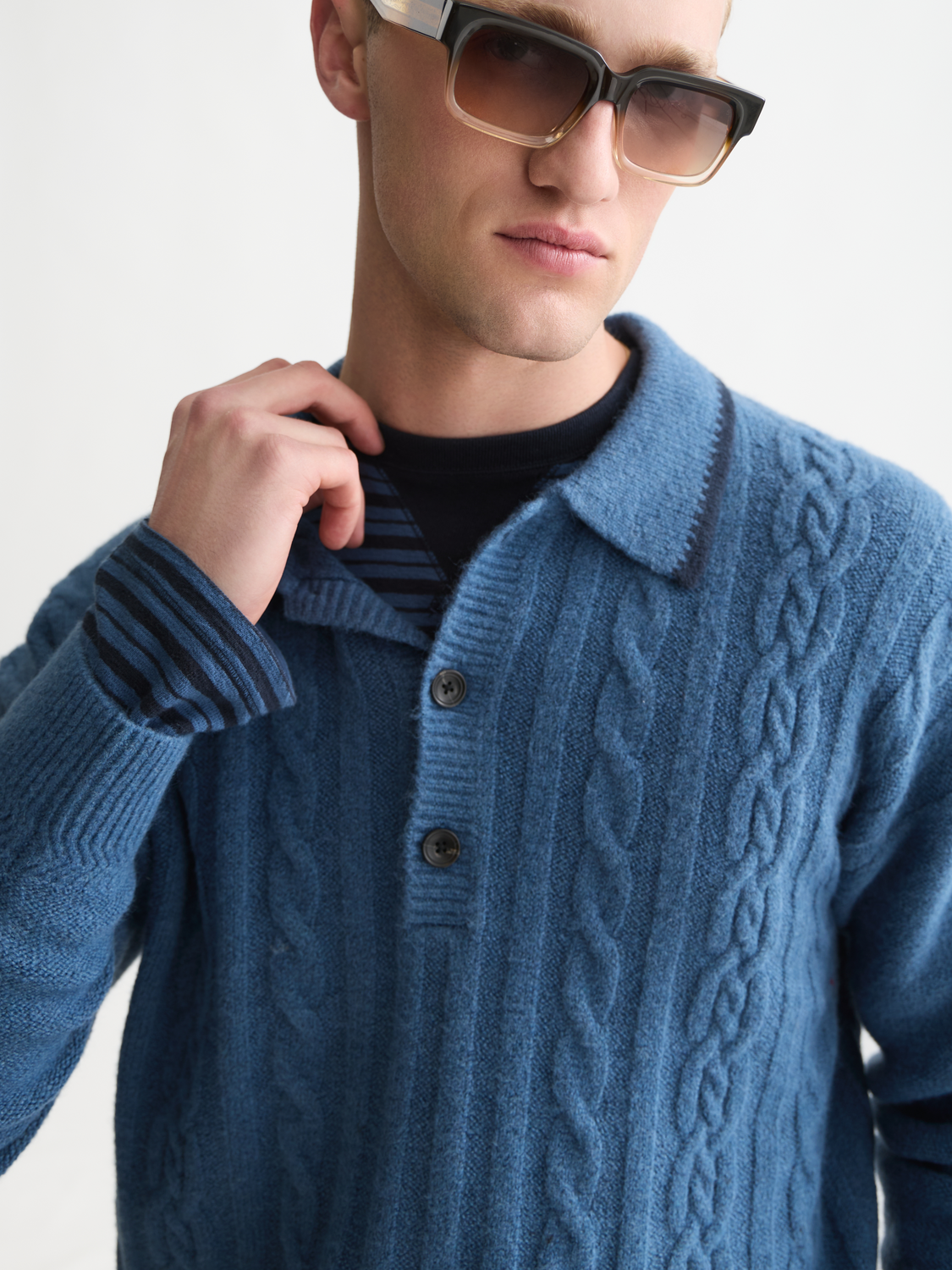 Soft Cable-Knit Wool-Blend Polo Pullover