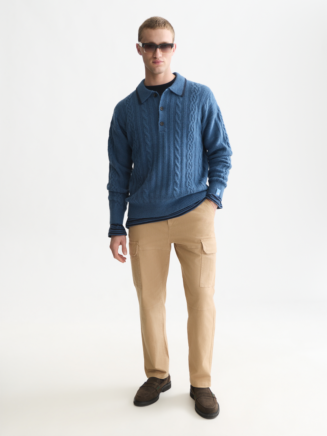 Soft Cable-Knit Wool-Blend Polo Pullover