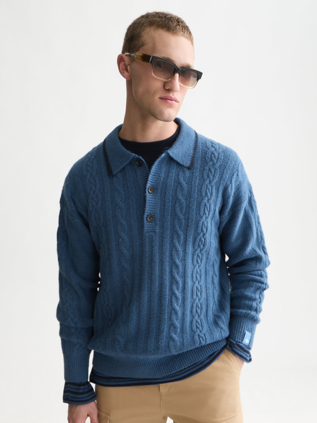 Soft Cable-Knit Wool-Blend Polo Pullover