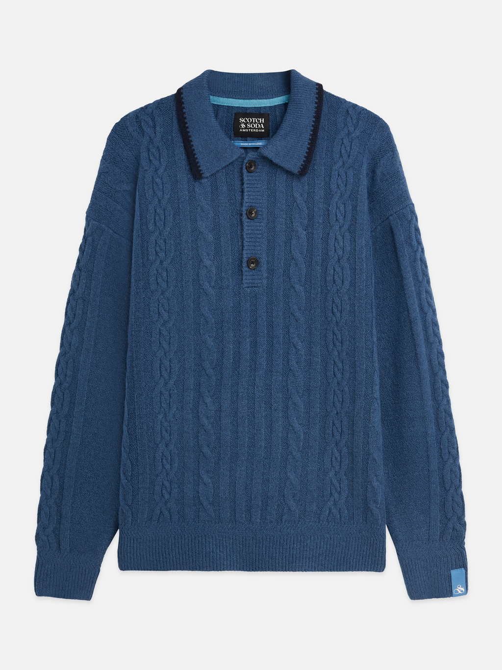 Soft Cable-Knit Wool-Blend Polo Pullover