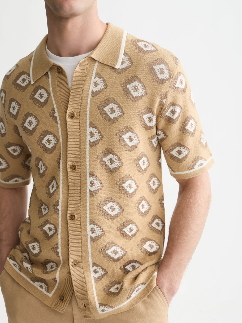 Jacquard Cotton-Blend Short-Sleeve Shirt