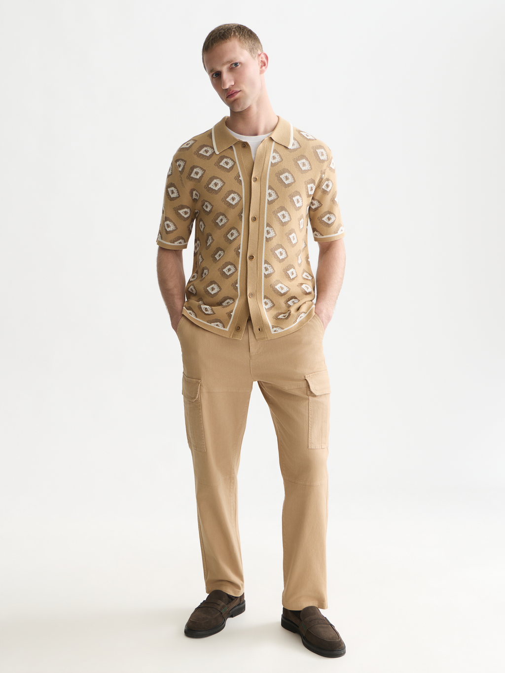 Jacquard Cotton-Blend Short-Sleeve Shirt