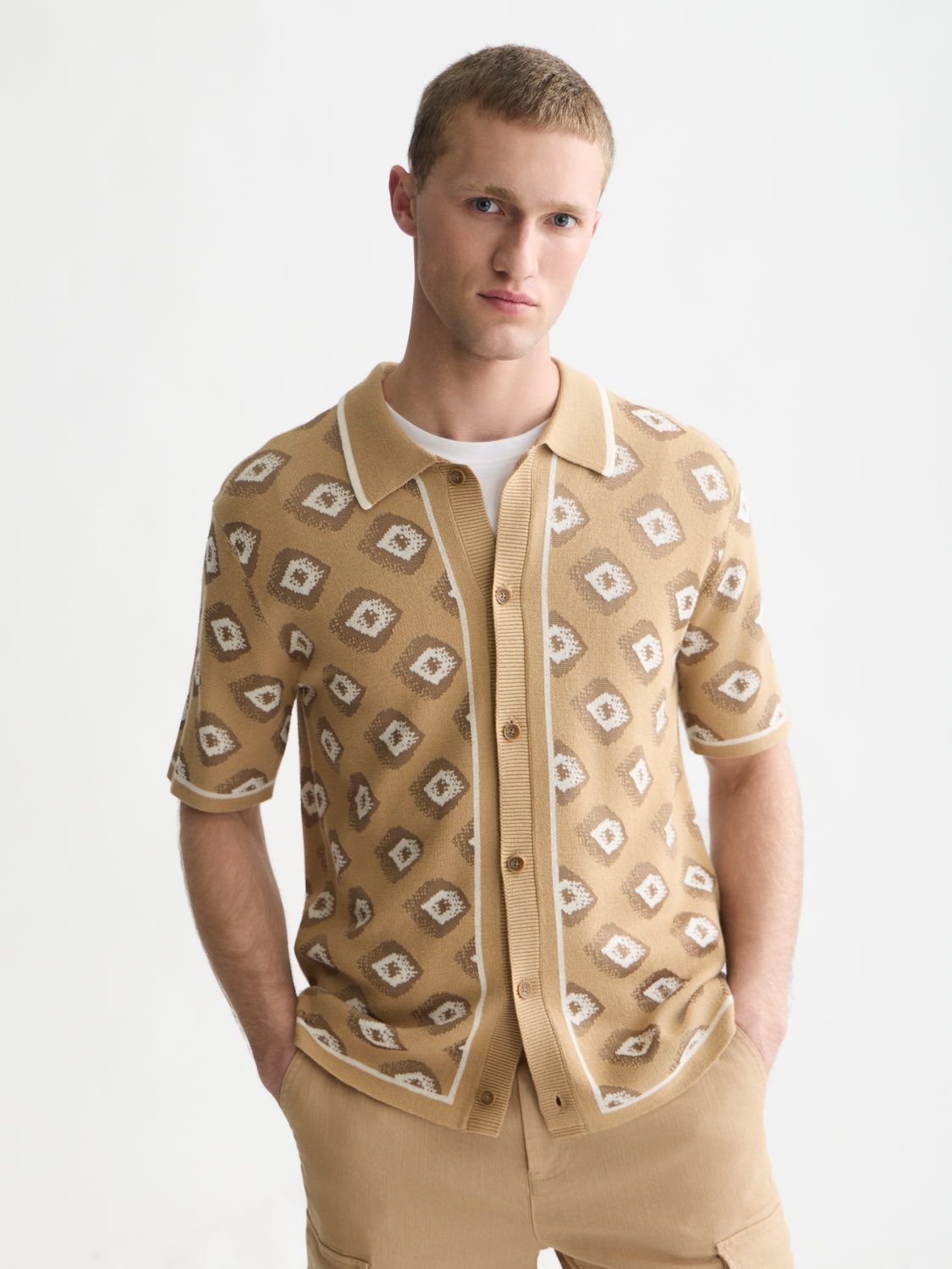 Jacquard Cotton-Blend Short-Sleeve Shirt