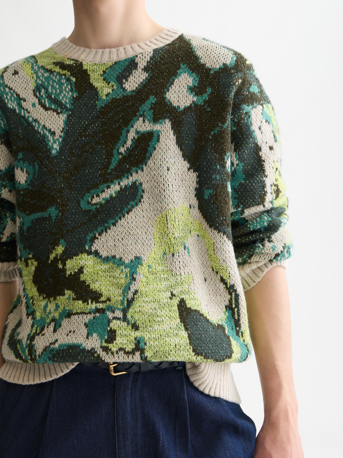 Watercolor Cotton-Linen Loose Pullover