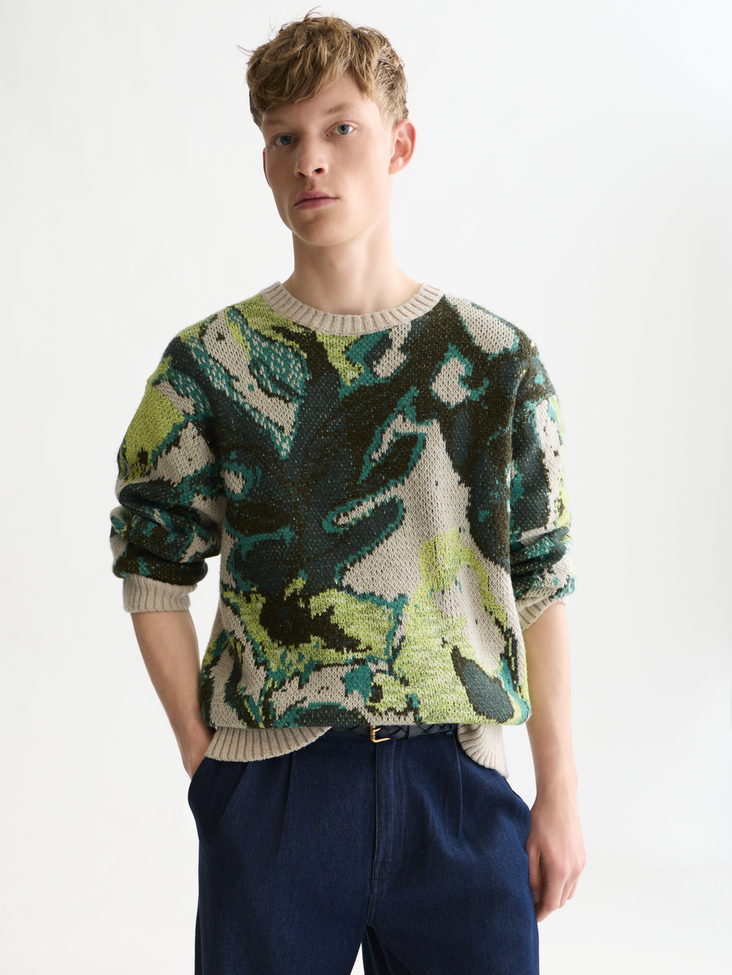 Watercolor Cotton-Linen Loose Pullover