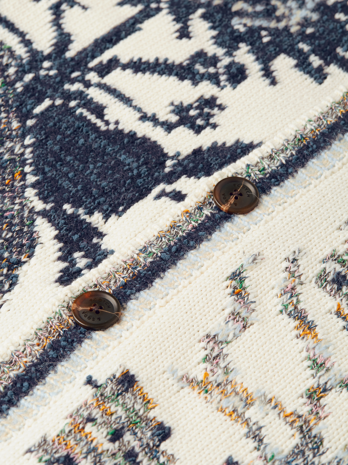 Intarsia Cotton-Blend Dropped Shoulder Cardigan