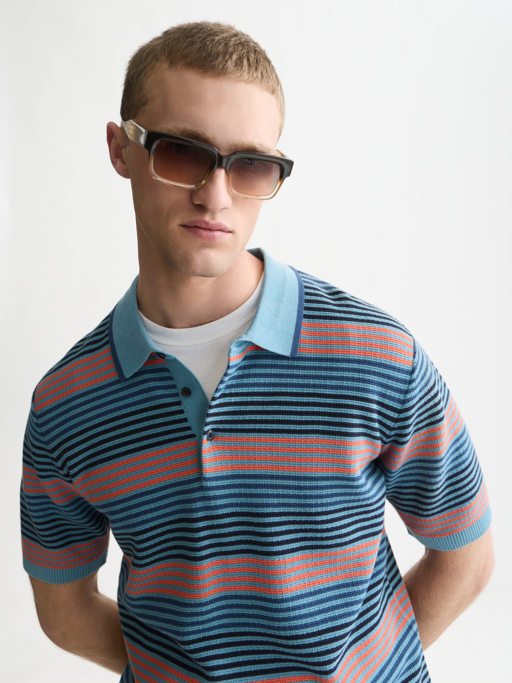 Textured Striped Cotton Polo