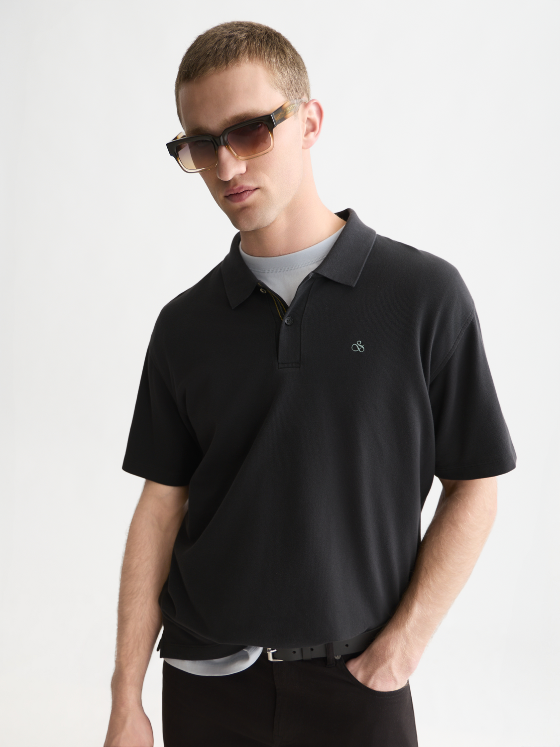 Pique relaxed garment-dyed polo