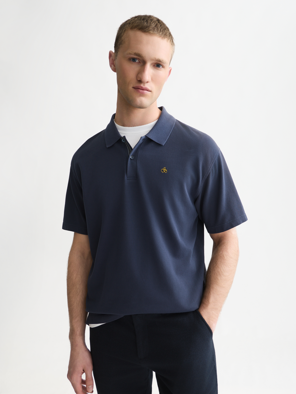 Pique relaxed garment-dyed polo