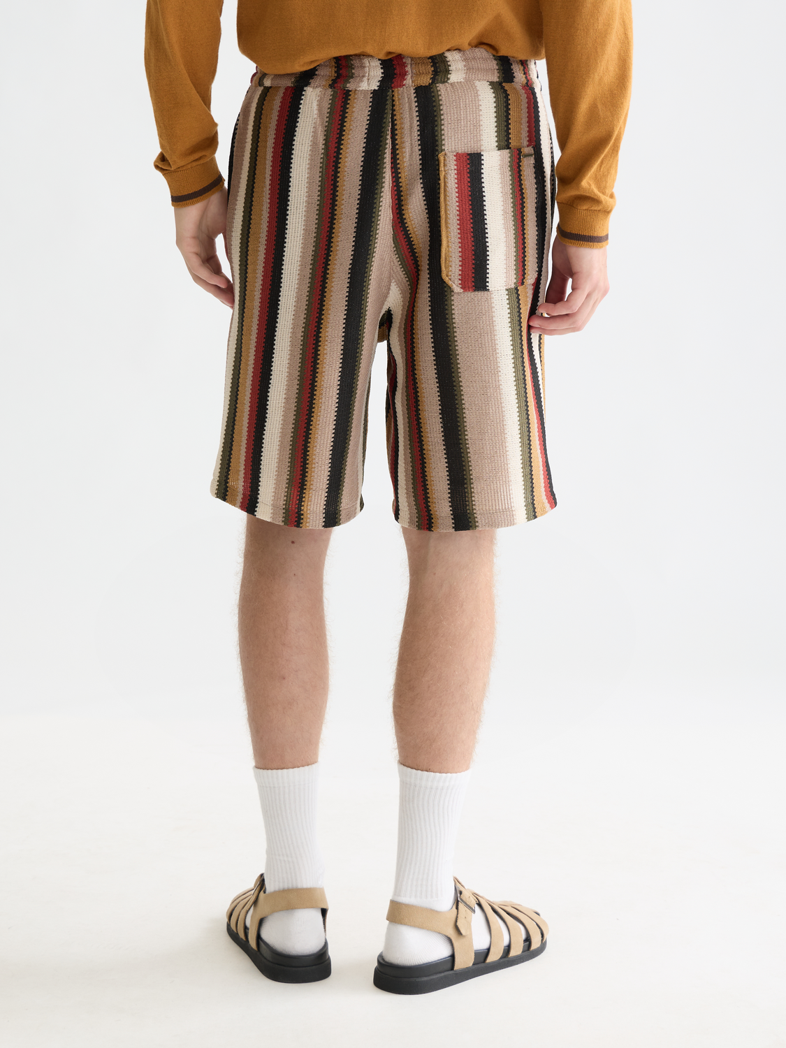 Crochet multicolor stripe relaxedfit bermuda shorts