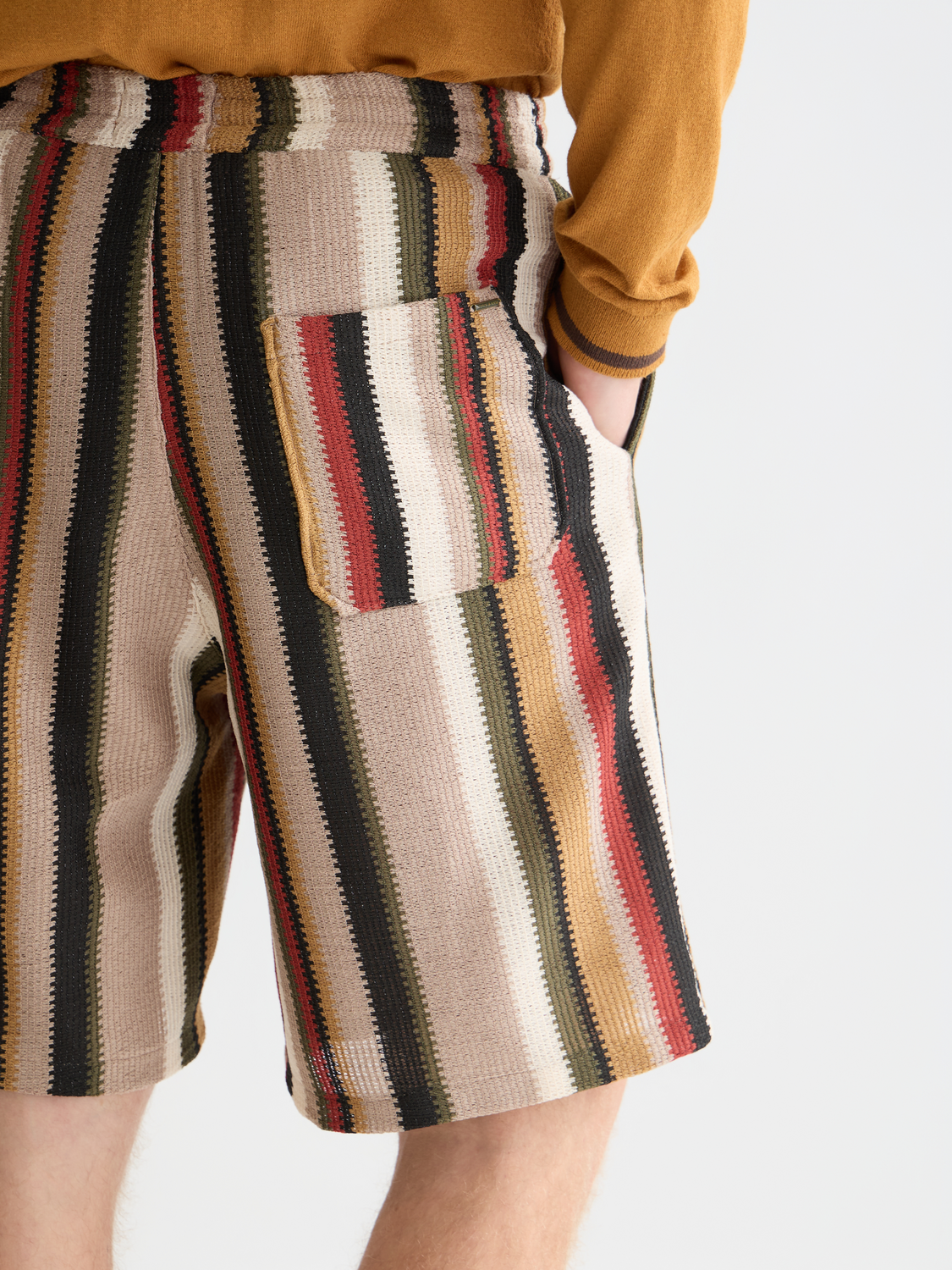 Crochet multicolor stripe relaxedfit bermuda shorts