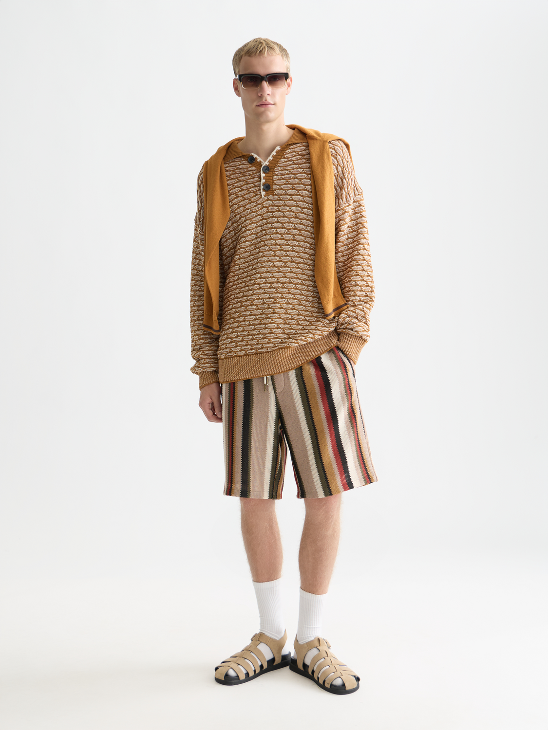 Crochet multicolor stripe relaxedfit bermuda shorts