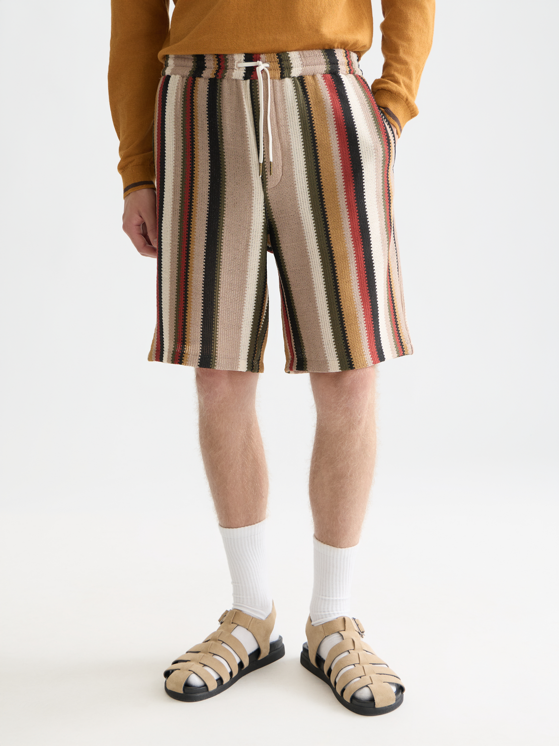 Crochet multicolor stripe relaxedfit bermuda shorts