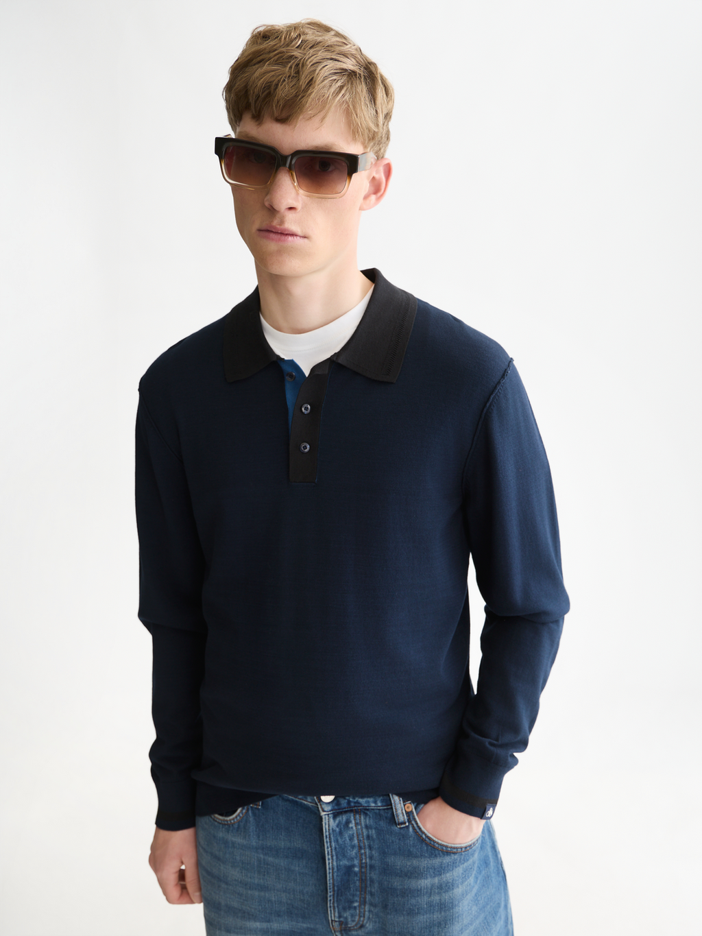 Viscose-Blend Long-Sleeve Polo