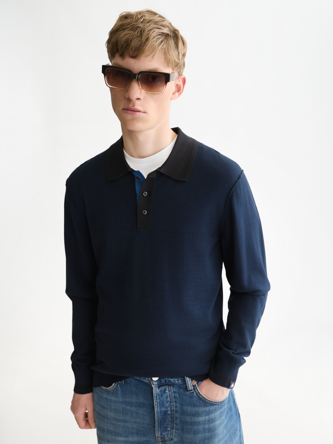 Viscose-Blend Long-Sleeve Polo