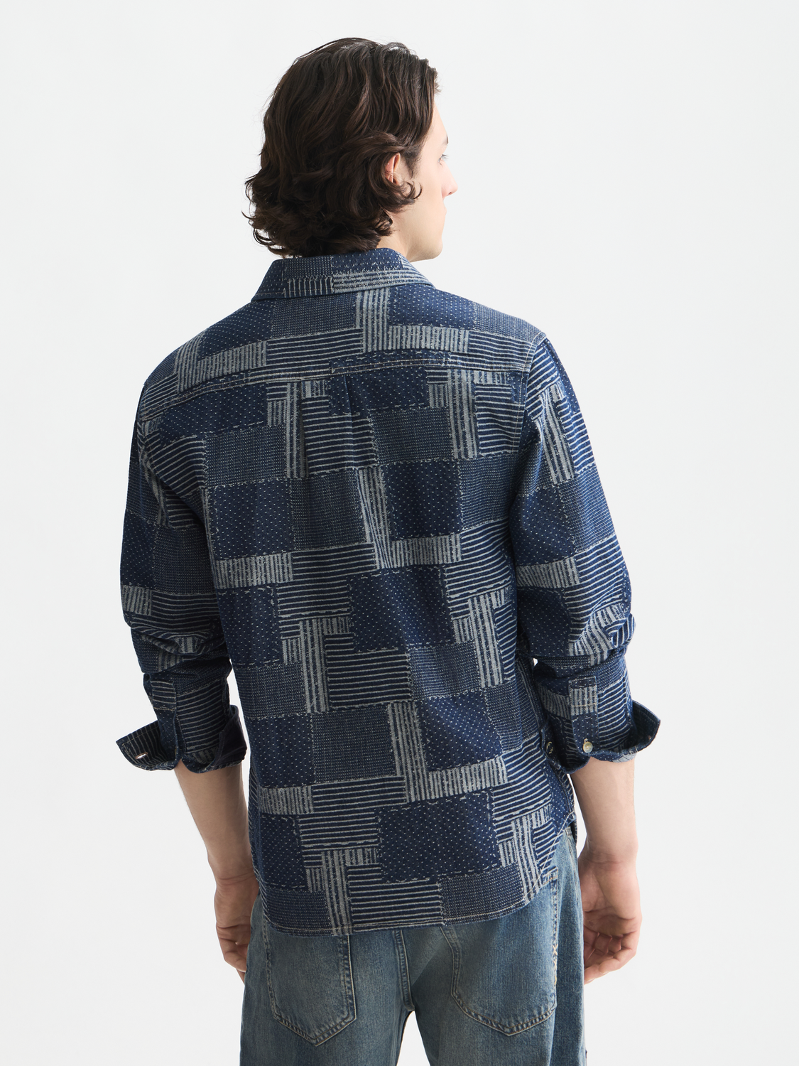 Denim patchwork relaxed overshirt