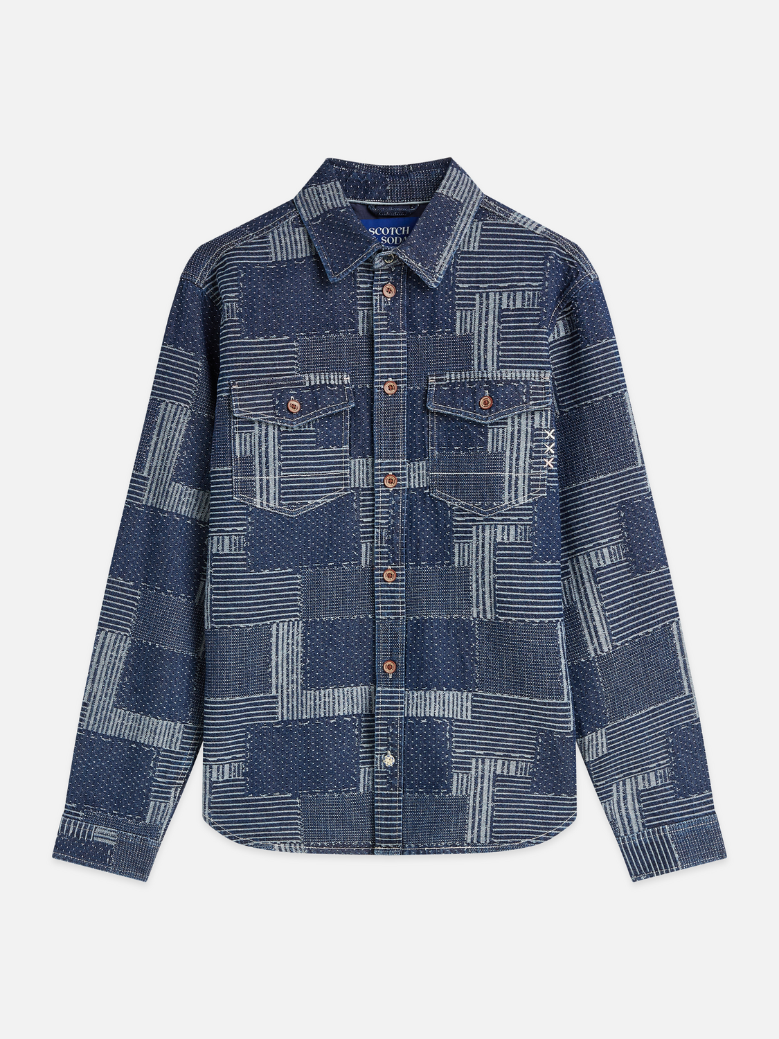 Denim patchwork relaxed overshirt