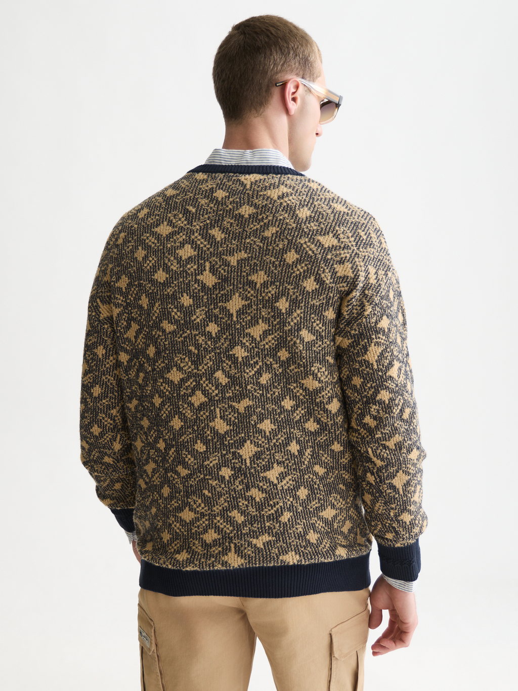 Jacquard Cotton-Wool Blend Dropped Shoulder Pullover