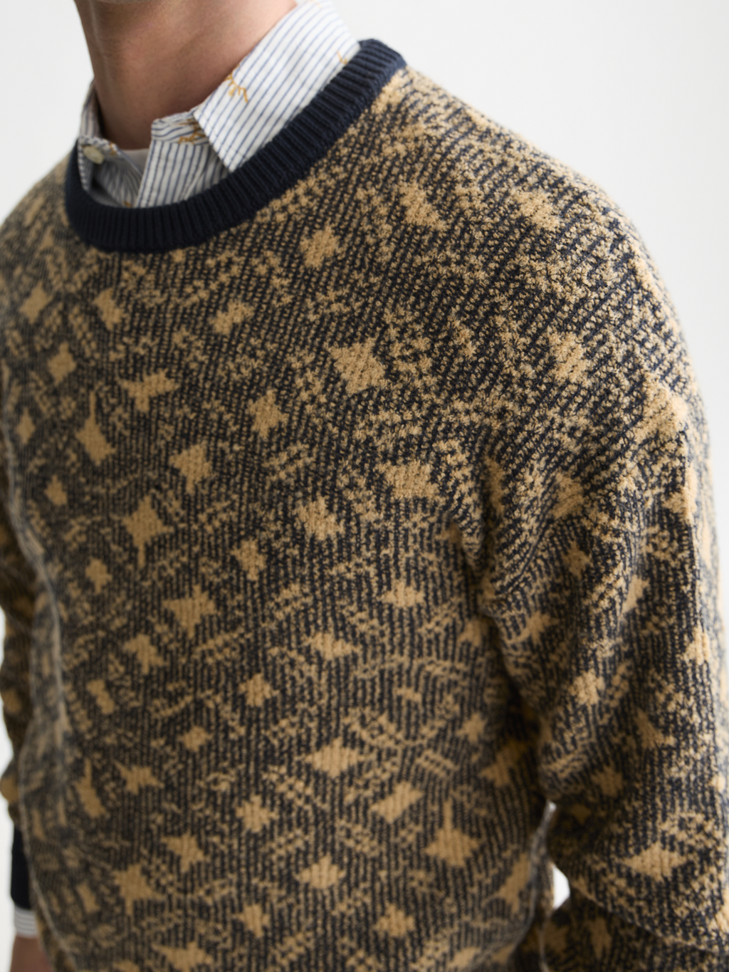 Jacquard Cotton-Wool Blend Dropped Shoulder Pullover