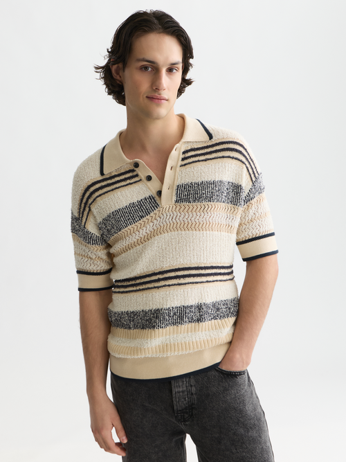Structured dropped shoulder knitted polo