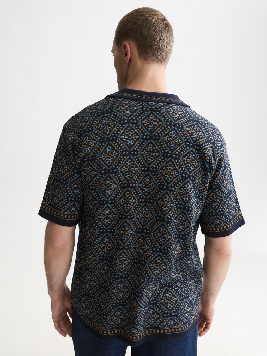 Jacquard Cotton-Blend Short-Sleeve Shirt