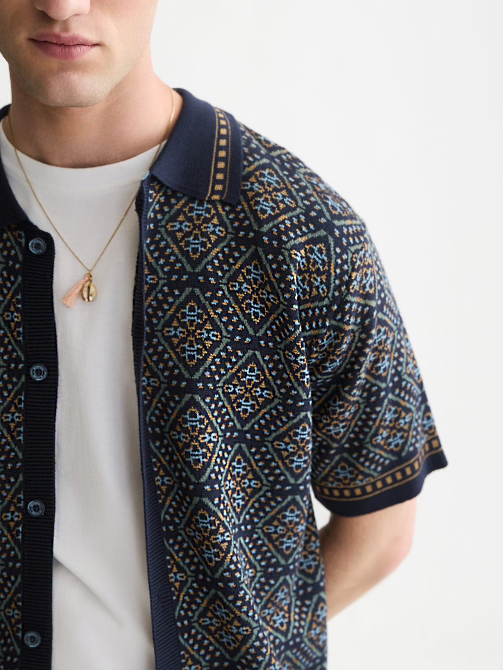 Jacquard Cotton-Blend Short-Sleeve Shirt